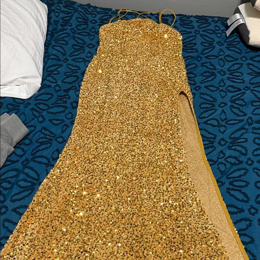 Fashion Nova Gold Sequin Evening Gown
